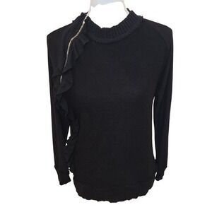 Pete Collection Women's Sweater Crewneck Black Cotton Small Academia Preppy Cozy